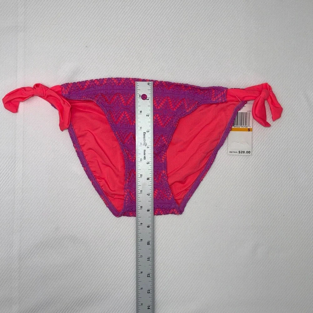Hula‎ Honey Color ID Crochet Bikini Bottom Purple Coral Pink Side Tie NWT Size M